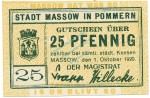 Massow , Notgeld 25 Pfennig Schein unc-kfr. Ti.4435.05.02 , POM 1920 Verkehrsausgabe -4204-