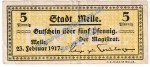 Melle , Notgeld 5 Pfennig Schein in gbr. Tieste 4475.05.01-10 , Niedersachsen 1917 VerkehrsausgabeMelle , Notgeld 5 Pfennig Schein in gbr. Tieste 4475.05.01-10 , Niedersachsen 1917 Verkehrsausgabe