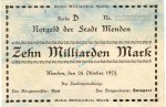 Menden , Banknote 10 Milliarden Mark --MUSTER-- unc-kfr. Keller 3516... Westfalen 1923 Inflation