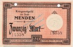 Menden , Banknote 20 Mark Schein unc-kfr.E Geiger 359.03.a , Westfalen 1918 Grossnotgeld