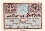 Notgeld Amtskörperschaft Horb 3140.05.01 , 50 Pfennig Schein in kfr. von 1918 , Württemberg Verkehrsausgabe