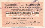 Notgeld Franke Werke Bremen , 200.000 Mark Schein in gbr.E , Keller 585.c von 1923 , Niedersachsen Inflatio