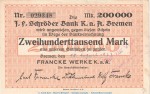 Notgeld Franke Werke Bremen , 200.000 Mark Schein in gbr. Keller 585.c von 1923 , Niedersachsen Inflatio
