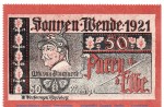 Notgeld Parey Sonnenwende 1921 , 50 Pfennig Nr 1 -gezähnt- in kfr. von 1921 , Sachsen Anhalt Seriennotgeld