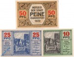 Notgeld Peine , Set mit 3 Scheinen , Tieste 5540.10.05 bi 07 , von 1920 , Niedersachsen Verkehrsausgabe