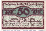 Notgeld Reichenbach , 50 Pfennig Schein in kfr. Tieste 5980.10.05 , o.D. Schlesien Verkehrsausgabe