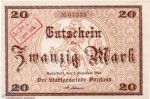 Notgeld Rudolstadt , 20 Mark Schein in kfr. E , Geiger 456.03 , 01.12.1918 , Thüringen Großnotgeld
