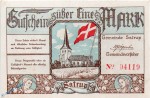 Notgeld Satrup , 1 Mark Schein in kfr. weiss , Mehl Grabowski 1168.1 c , dänisch Nordschleswig Seriennotgeld