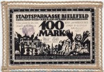 Notgeld Sparkasse Bielefeld 103.9.f , 100 Mark Schein Leinen in kfr. von 1921 , Westfalen Seriennotgeld