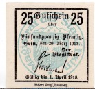 Notgeld Stadt Exin 1830.05.51 , 25 Pfennig Schein in kfr. von 1917 , Posen Verkehrsausgabe