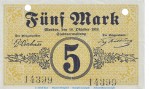 Notgeld Stadt Menden , 5 Mark Schein in kfr.E , Geiger 359.01.a von 1918 , Westfalen Grossnotgeld
