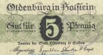 Notgeld Stadt Oldenburg , 5 Pfennig Schein in kfr. Tieste 5365.05.01 o.D. Schleswig Holstein Verkehrsausgabe