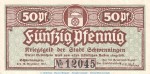 Notgeld Stadt Schwenningen , 50 Pfennig Schein in gbr. Tieste 6785.05.01 von 1917 , Württemberg Verkehrsausgabe