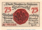 Notgeld Stadt Strehlen 1282.1.k , 75 Pfennig Amtsgericht -braun- in kfr. von 1921 , Schlesien Seriennotgeld