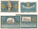 Notgeld Stadt Torgau 1331.1 , Set mit 4 Scheinen -dunkelblau- in kfr. von 1921 , Sachsen Seriennotgeld