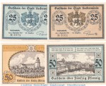 Notgeld Stadt Ueckermünde 1350.1 , Set mit 4 Scheinen in kfr. von 1921 , Mecklenburg Vorpommern Seriennotgeld