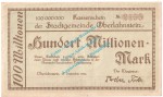 Oberlahnstein , Notgeld 100 Millionen Mark Schein in gbr. Keller 4029.d , Hessen 1923 Grossnotgeld Inflation