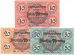 Rüdesheim , Notgeld Set mit 3 Scheinen in kfr. Tieste 6280.05.10-12 , Hessen 1918 Verkehrsausgabe