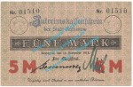 Rathenow , Banknote 5 Mark Schein -2 US- in kfr. Geiger 437.01.d , Brandenburg 1918 Grossnotgeld