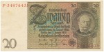 Reichsbanknote , 20 Mark Schein -B 2- in unc-kfr. DEU-184.a, Ros.174, P.181 Weimarer Republik 1929 Reichsbank