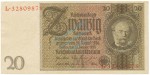 Reichsbanknote , 20 Mark Schein -M 2- in unc-kfr. DEU-184.b, Ros.174, P.181 Weimarer Republik 1929 Reichsbank