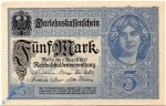 Reichsbanknote , 5 Mark , graublau , Kn 8 , DEU-61 d , Rosenberg 54 , P 56 , vom 01.08.1917 , Kaiserreich