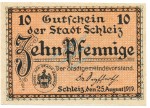 Schleiz , Notgeld 10 Pfennig Schein unc-kfr. Ti.6550.05.16 TH 1919 Verkehrsausgabe -4309-