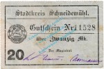 Schneidemühl , Notgeld 20 Mark Schein in gbr. Geiger 480.2 , Posen o.D. Grossnotgeld 1918Schneidemühl , Notgeld 20 Mark Schein in gbr. Geiger 480.2 , Posen o.D. Grossnotgeld 1918