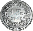 Schweiz , Kursmünze 1 Franken 1969 B -Helvetia mit Schild- KM.24.a vz -0230-