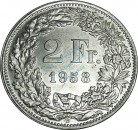 Schweiz , Kursmünze 2 Franken 1958 B -Helvetia mit Schild- KM.21 vz -0229-