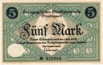 Stuttgart , Banknote 5 Mark Schein unc-kfr. Geiger 515.01.b , Würrtemberg 1919 Grossnotgeld