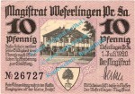Weferlingen , Notgeld 10 Pfennig Schein in kfr. Tieste 7745.05.02 , Sachsen Anhalt 1920 Verkehrsausgabe